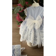 فستان دانتيل - أزرق - فاخر للعيد والمناسبات مع قبعة 26018