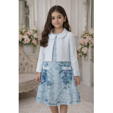 فستان دانتيل أزرق مع جاكيت كلاسيك 26006