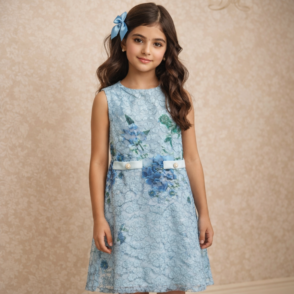 فستان دانتيل أزرق مع جاكيت كلاسيك 26006