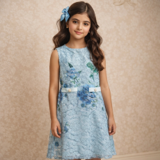 فستان دانتيل أزرق مع جاكيت كلاسيك 26006