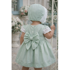 فستان أطفال أخضر نعناعي بدانتيل مع قبعة  26009