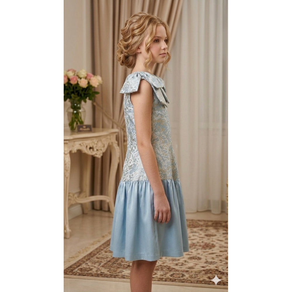 فستان ملكي للفتيات بتصميم فيونكات الكتف وقماش الجاكار الفاخر.  202627