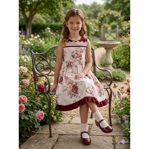 فستان  كلاسيكي بطبعة الوروود الربيعية مع فيونكة خلفية أنيقة  202626