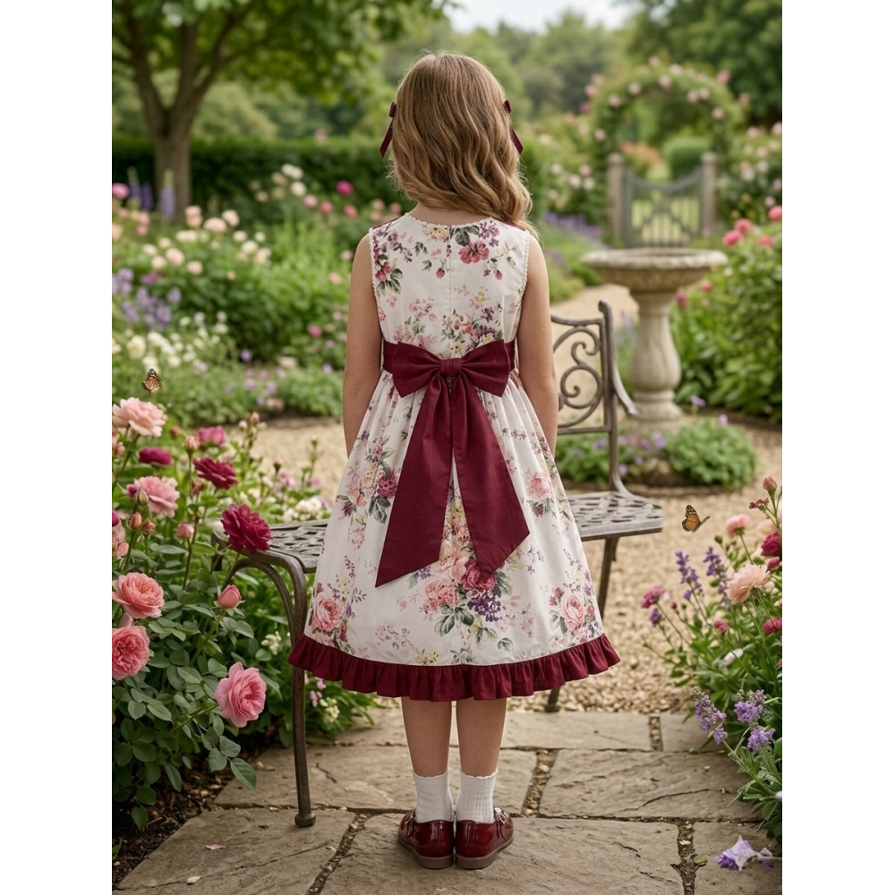 فستان  كلاسيكي بطبعة الوروود الربيعية مع فيونكة خلفية أنيقة  202626