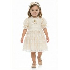 فستان دانتيل بيج تصميم كلاسيكي للبنات الصغيرات مع ربطة رأس 36315 فستان دانتيل بيج تصميم كلاسيكي للبنات الصغيرات مع ربطة رأس 36315