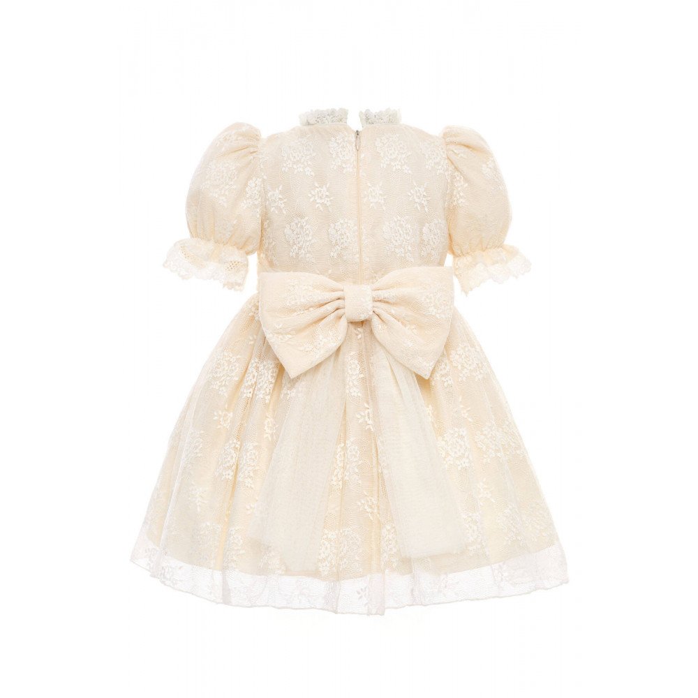 فستان دانتيل بيج تصميم كلاسيكي للبنات الصغيرات مع ربطة رأس 36315 فستان دانتيل بيج تصميم كلاسيكي للبنات الصغيرات مع ربطة رأس 36315