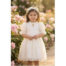 فستان دانتيل أبيض تصميم كلاسيكي للبنات الصغيرات مع ربطة رأس 36315 فستان دانتيل أبيض تصميم كلاسيكي للبنات الصغيرات مع ربطة رأس 36315