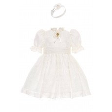 فستان دانتيل أبيض تصميم كلاسيكي للبنات الصغيرات مع ربطة رأس 36315 فستان دانتيل أبيض تصميم كلاسيكي للبنات الصغيرات مع ربطة رأس 36315