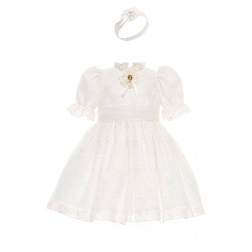فستان دانتيل أبيض تصميم كلاسيكي للبنات الصغيرات مع ربطة رأس 36315 فستان دانتيل أبيض تصميم كلاسيكي للبنات الصغيرات مع ربطة رأس 36315