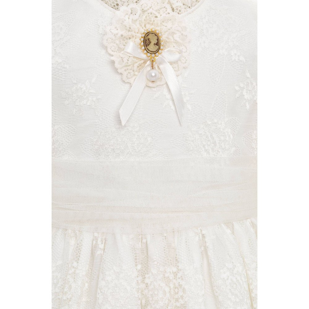 فستان دانتيل أبيض تصميم كلاسيكي للبنات الصغيرات مع ربطة رأس 36315 فستان دانتيل أبيض تصميم كلاسيكي للبنات الصغيرات مع ربطة رأس 36315