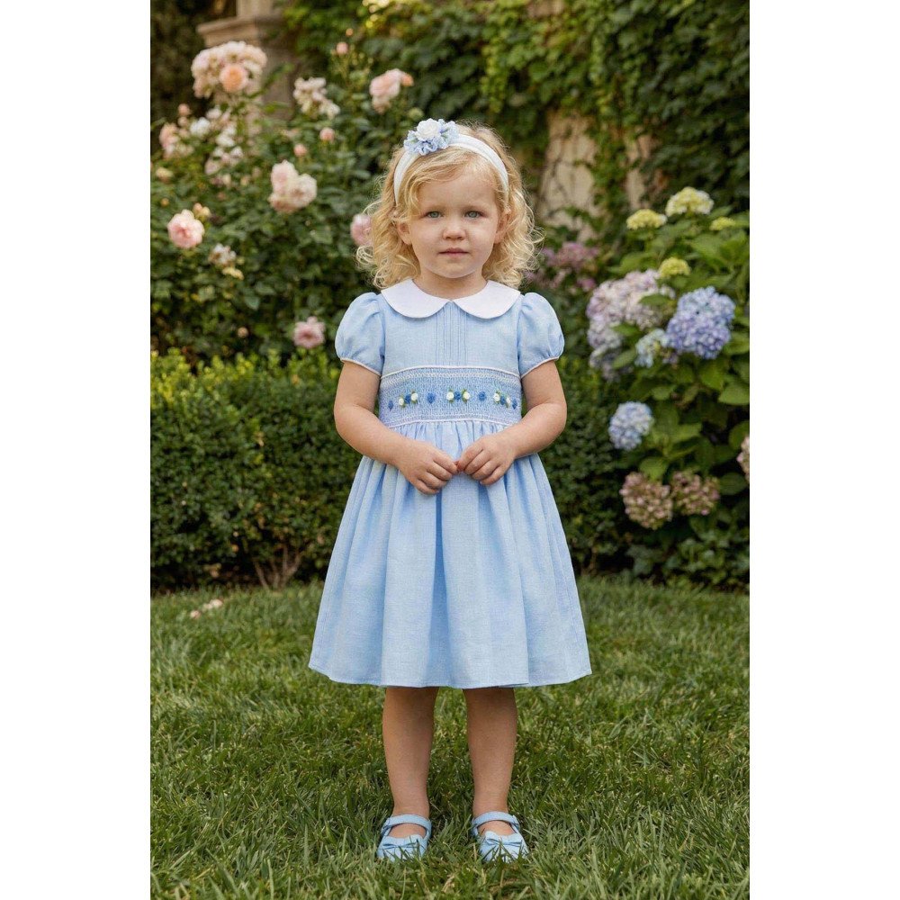 فستان بناتي - أزرق - تطريز يدوي مع اكسسوار شعر 36323 فستان بناتي - أزرق - تطريز يدوي مع اكسسوار شعر 36323