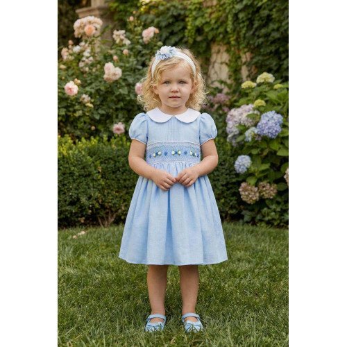 فستان بناتي - أزرق - تطريز يدوي مع اكسسوار شعر 36323 فستان بناتي - أزرق - تطريز يدوي مع اكسسوار شعر 36323