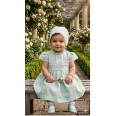 فستان أطفال أخضر نعناعي بدانتيل مع قبعة  26009