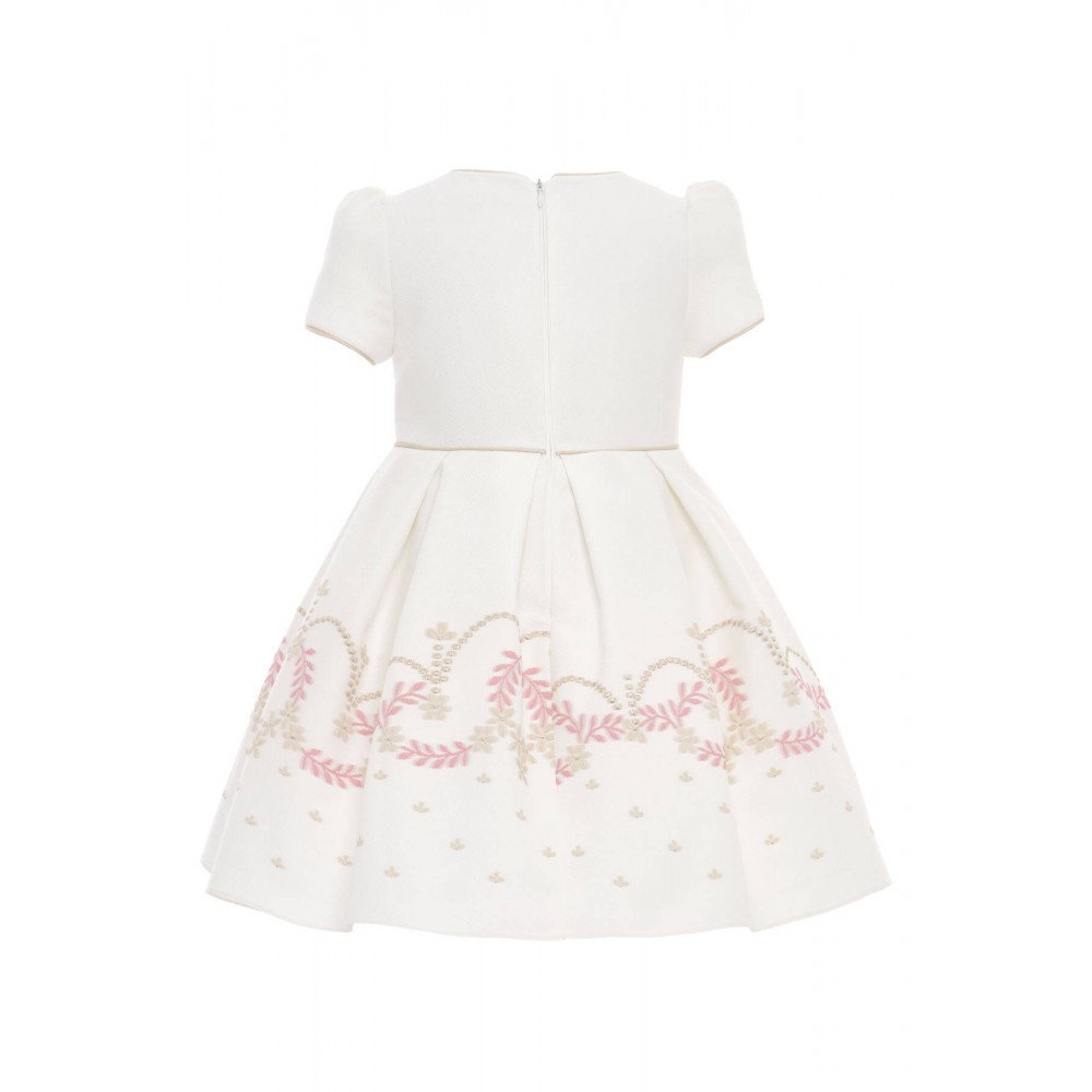 فستان بناتي أبيض مطرز بالزهور مع أزرار على شكل قلوب وحقيبة متناسقة 36182 فستان بناتي أبيض مطرز بالزهور مع أزرار على شكل قلوب وحقيبة متناسقة 36182