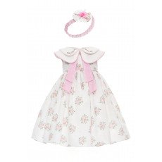 فستان كلاسيكي - وردي - مطبوع بالزهور ومطرز الياقة مع اكسسوار شعر 36399 فستان كلاسيكي - وردي - مطبوع بالزهور ومطرز الياقة مع اكسسوار شعر 36399