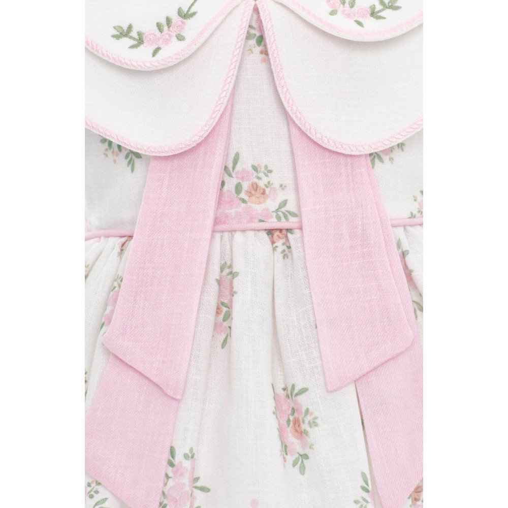 فستان كلاسيكي - وردي - مطبوع بالزهور ومطرز الياقة مع اكسسوار شعر 36399 فستان كلاسيكي - وردي - مطبوع بالزهور ومطرز الياقة مع اكسسوار شعر 36399