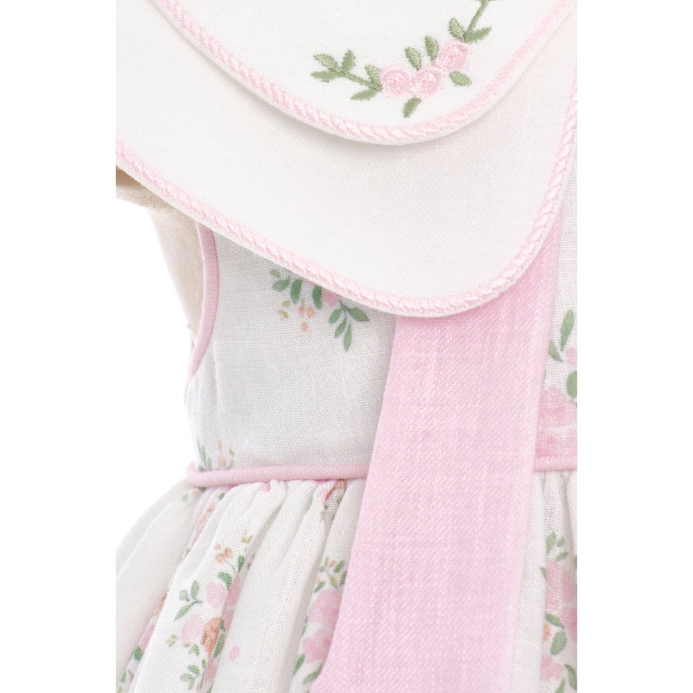 فستان كلاسيكي - وردي - مطبوع بالزهور ومطرز الياقة مع اكسسوار شعر 36399 فستان كلاسيكي - وردي - مطبوع بالزهور ومطرز الياقة مع اكسسوار شعر 36399