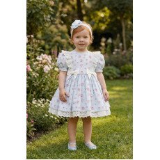 فستان بناتي مزهر - أزرق - بأكمام منفوخة مع اكسسوار شعر 36357 فستان بناتي مزهر - أزرق - بأكمام منفوخة مع اكسسوار شعر 36357