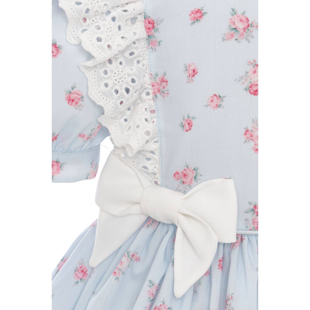 فستان بناتي مزهر - أزرق - بأكمام منفوخة مع اكسسوار شعر 36357 فستان بناتي مزهر - أزرق - بأكمام منفوخة مع اكسسوار شعر 36357