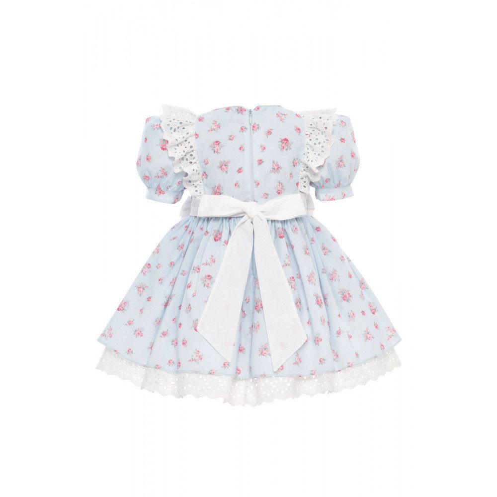 فستان بناتي مزهر - أزرق - بأكمام منفوخة مع اكسسوار شعر 36357 فستان بناتي مزهر - أزرق - بأكمام منفوخة مع اكسسوار شعر 36357