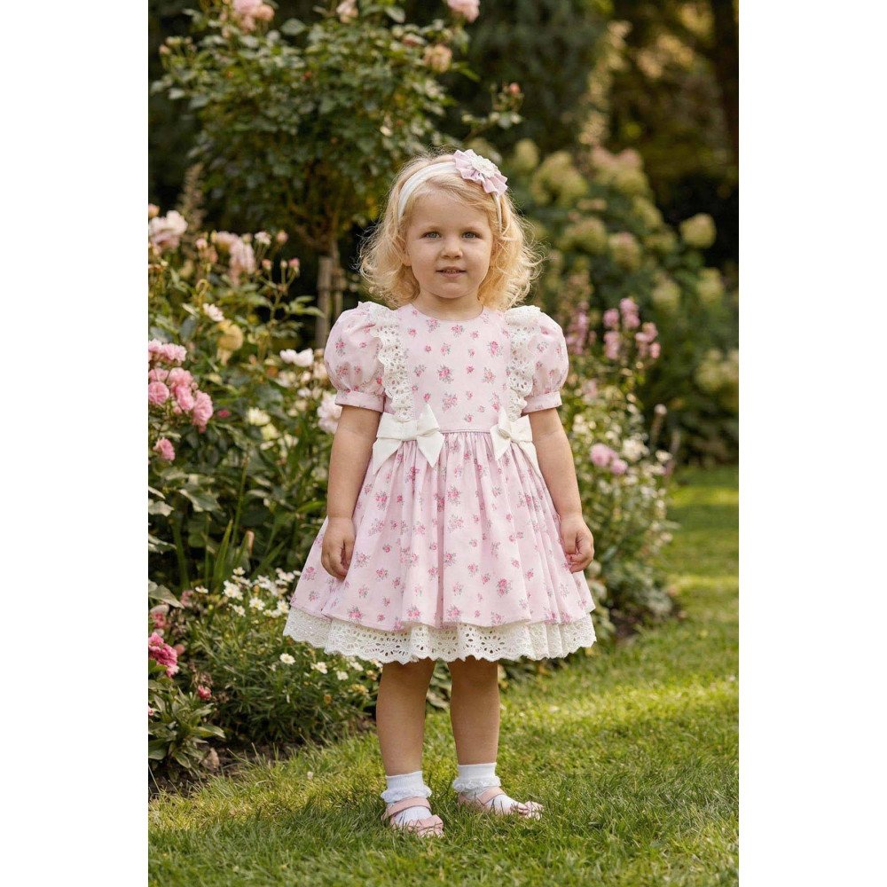 فستان بناتي مزهر - وردي - بأكمام منفوخة مع اكسسوار شعر 36357 فستان بناتي مزهر - وردي - بأكمام منفوخة مع اكسسوار شعر 36357