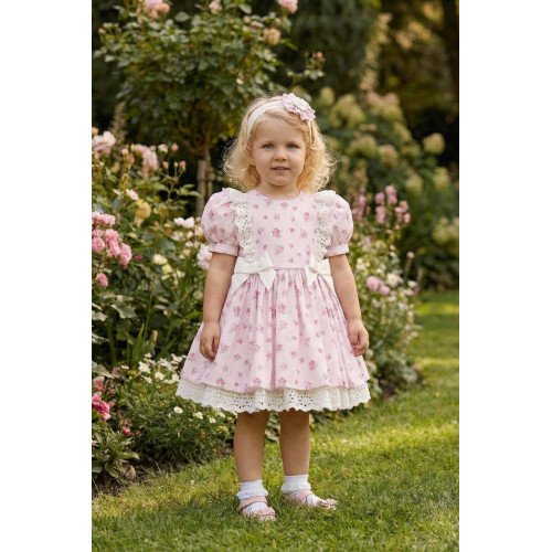 فستان بناتي مزهر - وردي - بأكمام منفوخة مع اكسسوار شعر 36357 فستان بناتي مزهر - وردي - بأكمام منفوخة مع اكسسوار شعر 36357