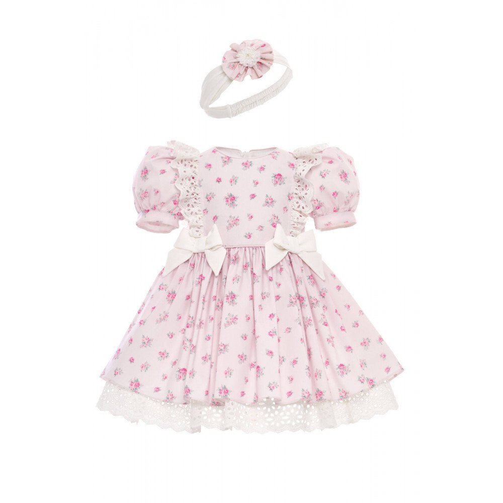 فستان بناتي مزهر - وردي - بأكمام منفوخة مع اكسسوار شعر 36357 فستان بناتي مزهر - وردي - بأكمام منفوخة مع اكسسوار شعر 36357