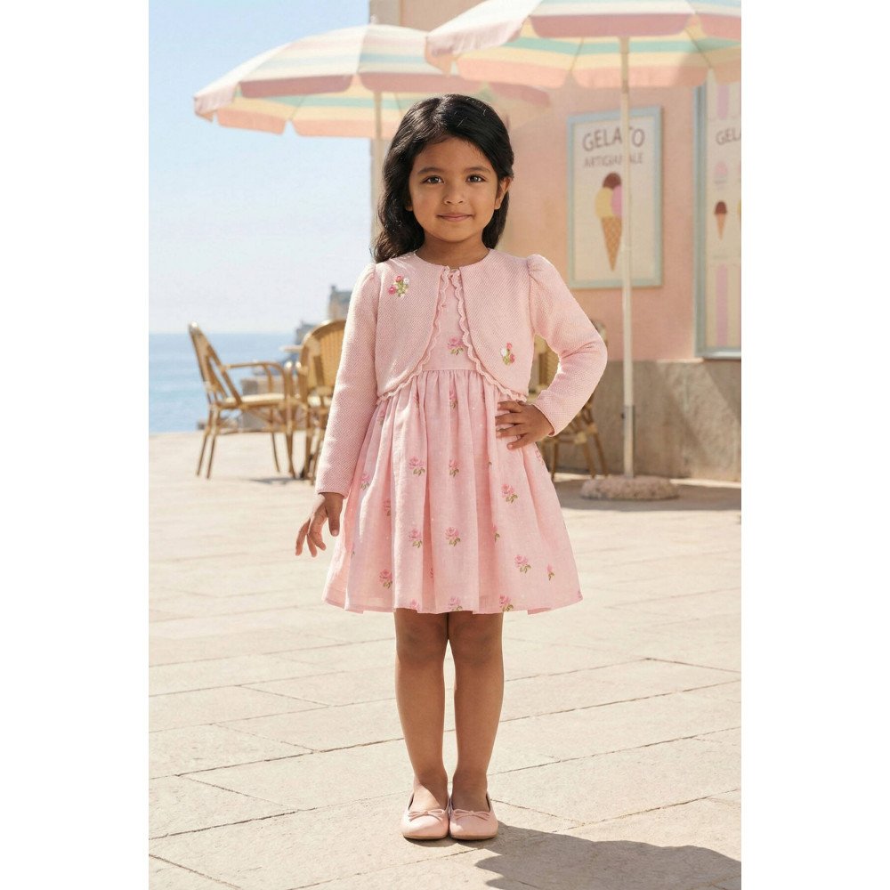 فستان بناتي - وردي - مطرز بالورود مع جاكيت 36385