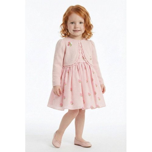 فستان بناتي - وردي - مطرز بالورود مع جاكيت 36385 فستان بناتي - وردي - مطرز بالورود مع جاكيت 36385