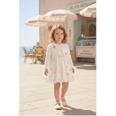 فستان بناتي - أبيض - مطرز بالورود مع جاكيت 36385