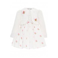 فستان بناتي - أبيض - مطرز بالورود مع جاكيت 36385