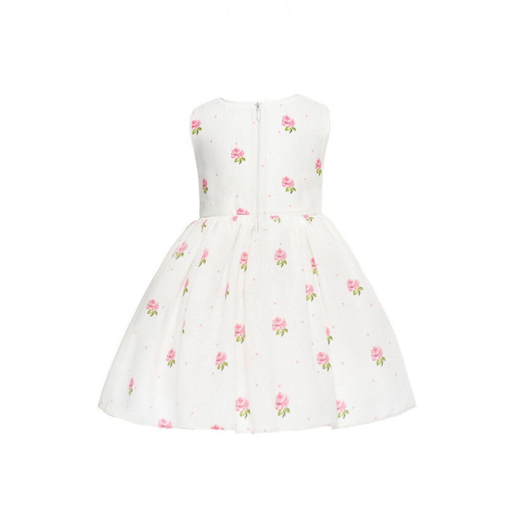 فستان بناتي - أبيض - مطرز بالورود مع جاكيت 36385