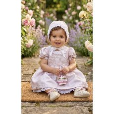 فستان جاكار باللون الوردي المغبر والزهور مع قبعة 202621