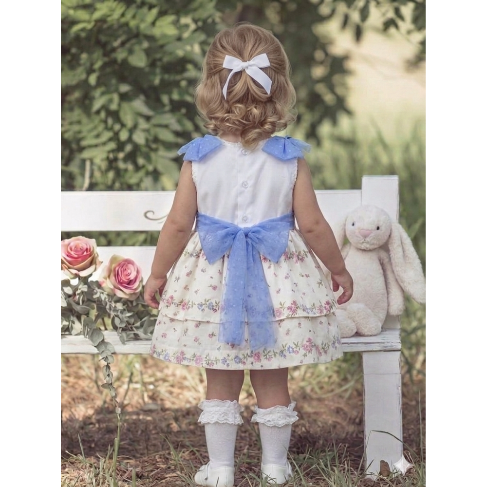 طقم طفلة فستان  مع قبعة  – مورد وبتفاصيل تل ناعم 20268