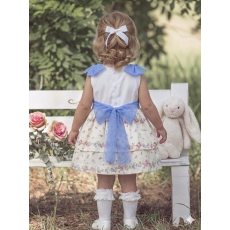 طقم طفلة فستان  مع قبعة  – مورد وبتفاصيل تل ناعم 20268