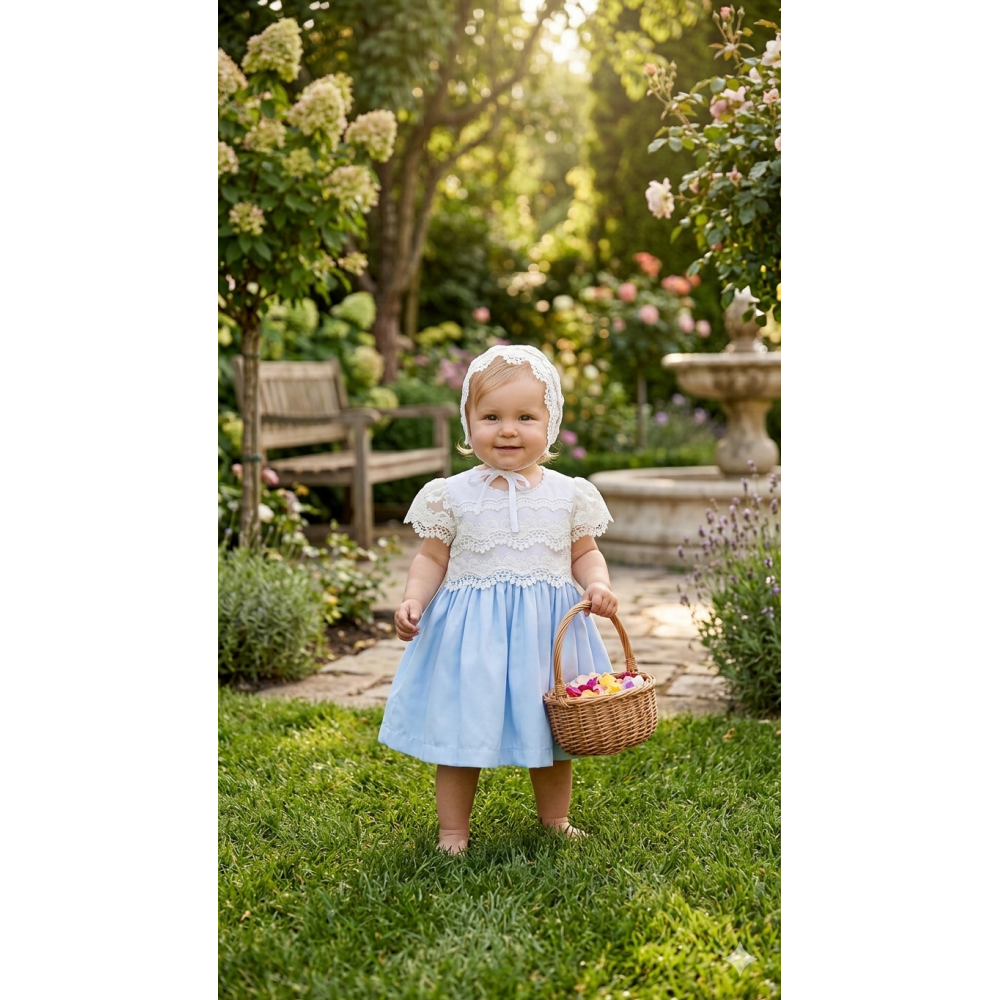 فستان الدانتيل السماوي مع قبعة كلاسيك 202630 فستان الدانتيل السماوي مع قبعة كلاسيك 202630