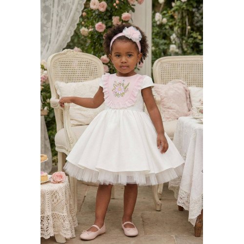 فستان - أبيض - بتطريز زهور مع اكسسوار شعر 36122 فستان - أبيض - بتطريز زهور مع اكسسوار شعر 36122