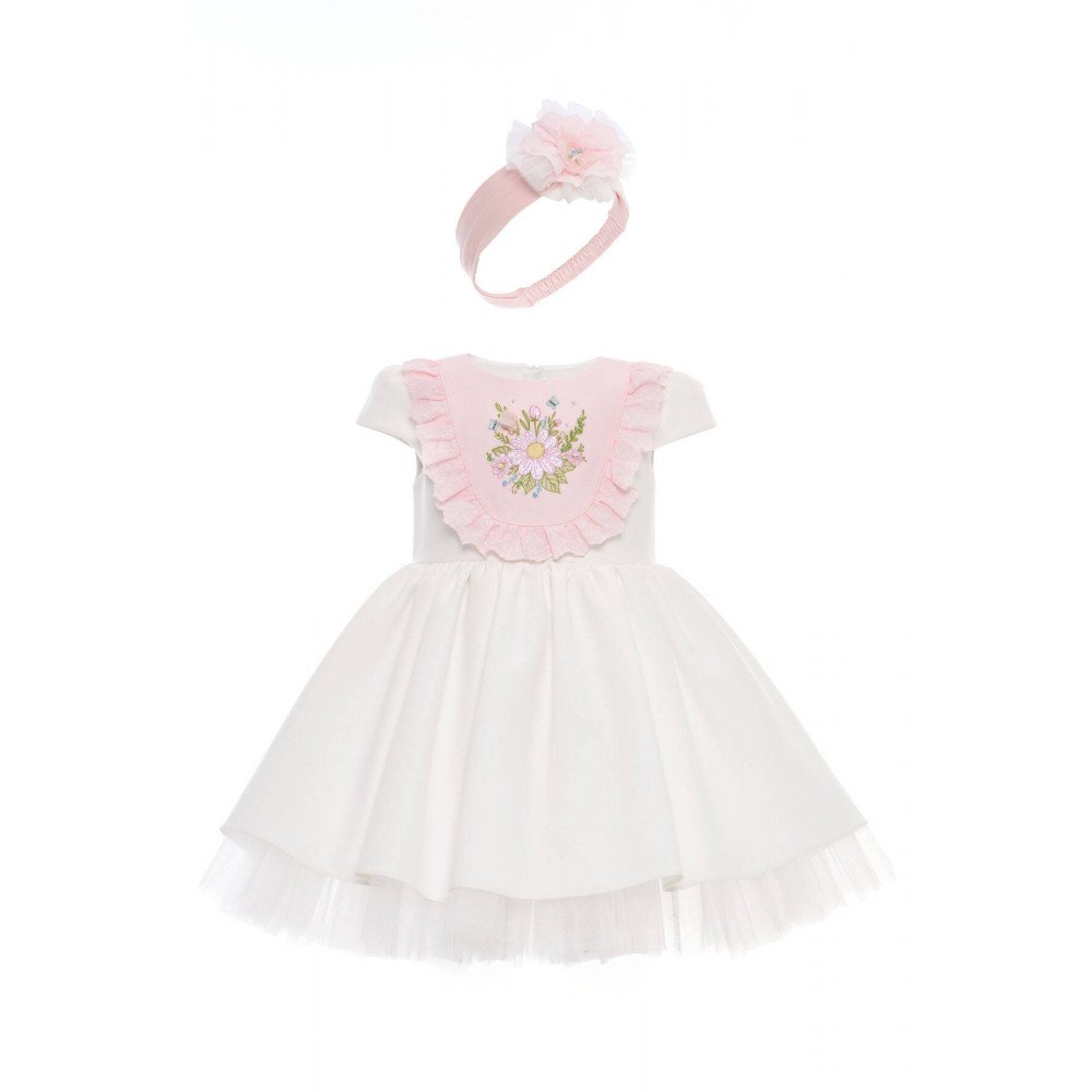 فستان - أبيض - بتطريز زهور مع اكسسوار شعر 36122 فستان - أبيض - بتطريز زهور مع اكسسوار شعر 36122