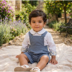 طقم ولادي أنيق باللون الأزرق الرمادي والقميص الأبيض بياقة بيتر بان 202615