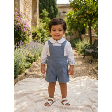 طقم ولادي أنيق باللون الأزرق الرمادي والقميص الأبيض بياقة بيتر بان 202615