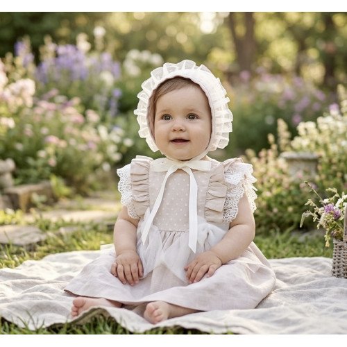 فستان وردي باهت مع قبعة 26024 فستان وردي باهت مع قبعة 26024