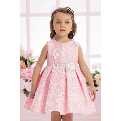 فستان دانتيل وردي مع اكسسوار شعر 35459 فستان دانتيل وردي مع اكسسوار شعر 35459