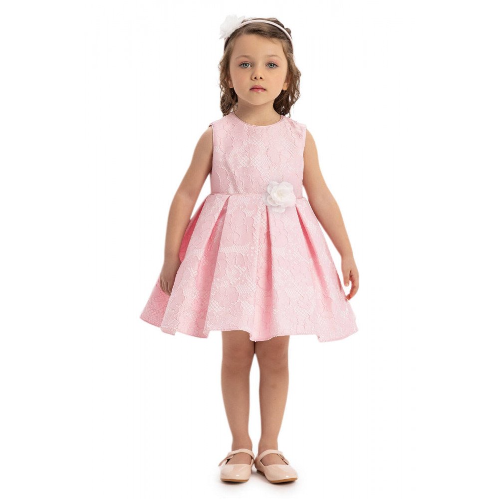 فستان دانتيل وردي مع اكسسوار شعر 35459