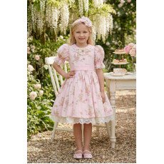 فستان - وردي - بنقشة زهور تصميم كلاسيكي مع طوق للشعر 36374 فستان - وردي - بنقشة زهور تصميم كلاسيكي مع طوق للشعر 36374