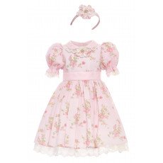 فستان - وردي - بنقشة زهور تصميم كلاسيكي مع طوق للشعر 36374 فستان - وردي - بنقشة زهور تصميم كلاسيكي مع طوق للشعر 36374