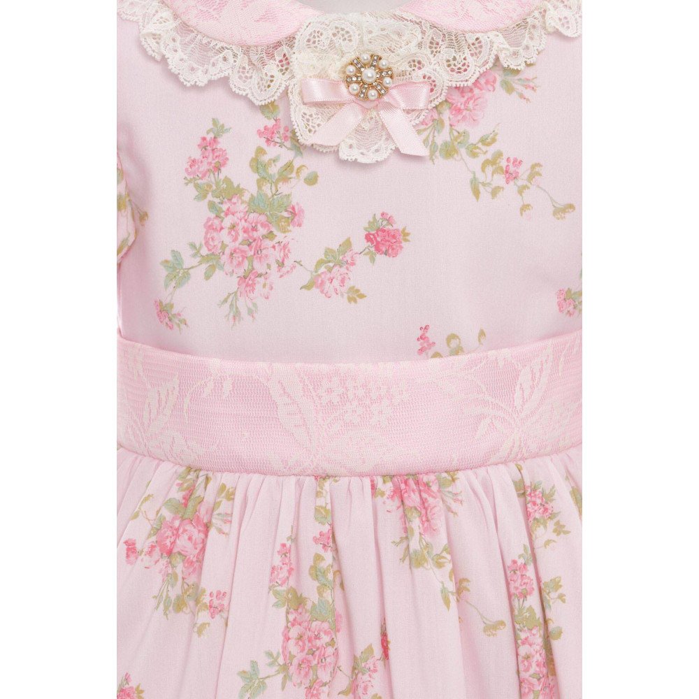 فستان - وردي - بنقشة زهور تصميم كلاسيكي مع طوق للشعر 36374 فستان - وردي - بنقشة زهور تصميم كلاسيكي مع طوق للشعر 36374