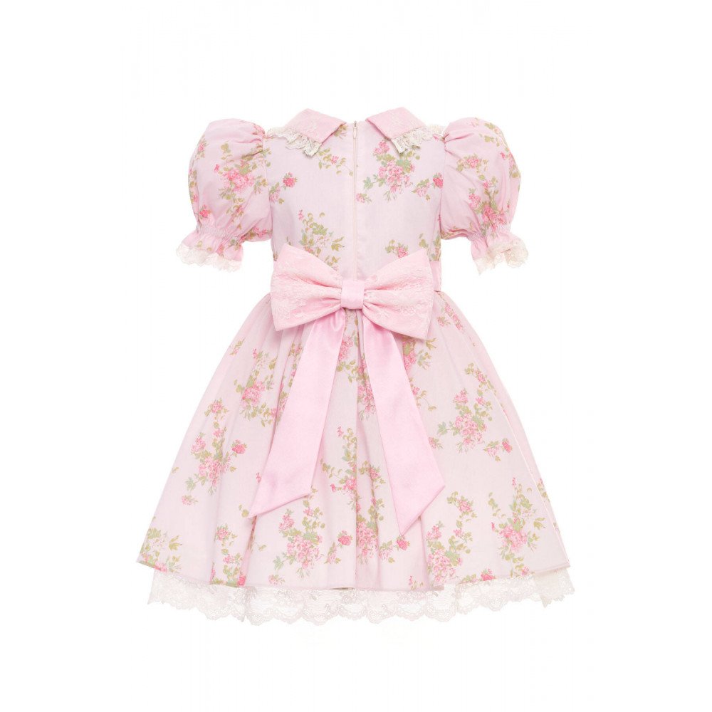 فستان - وردي - بنقشة زهور تصميم كلاسيكي مع طوق للشعر 36374 فستان - وردي - بنقشة زهور تصميم كلاسيكي مع طوق للشعر 36374