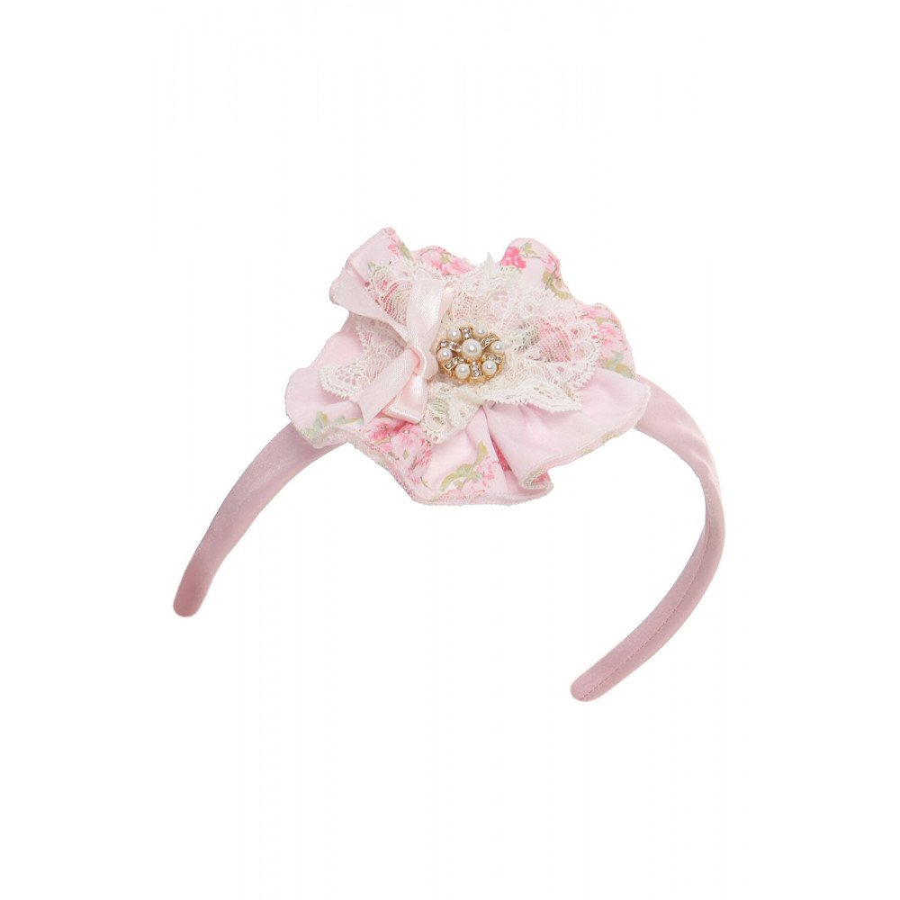 فستان - وردي - بنقشة زهور تصميم كلاسيكي مع طوق للشعر 36374 فستان - وردي - بنقشة زهور تصميم كلاسيكي مع طوق للشعر 36374