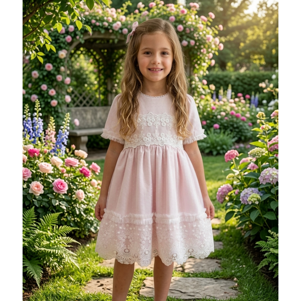 فستان للمناسبات وردي ناعم بتفاصيل دانتيل 202632 فستان للمناسبات وردي ناعم بتفاصيل دانتيل 202632