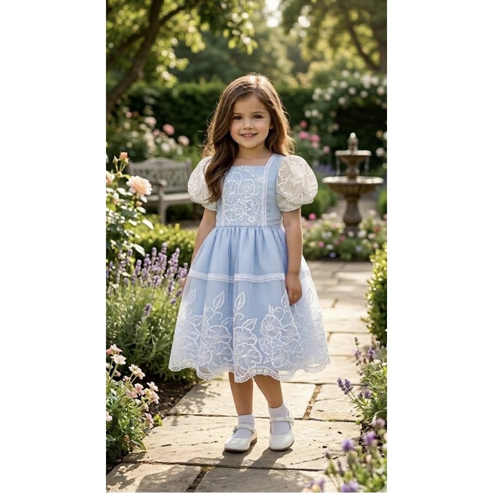 فستان - أزرق - دانتيل للعيد 26029 فستان - أزرق - دانتيل للعيد 26029